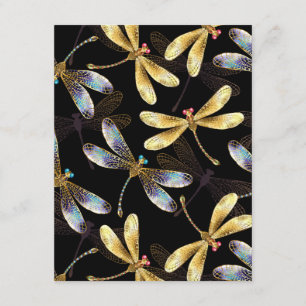 Tarjeta De Recepción Patrón sin foco con Dragonflies dorados