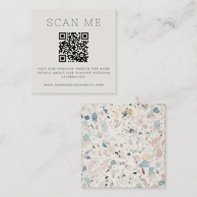 Tarjeta De Recepción Patrón Terrazo Pastel Código QR Boda en línea (Anverso / Reverso)