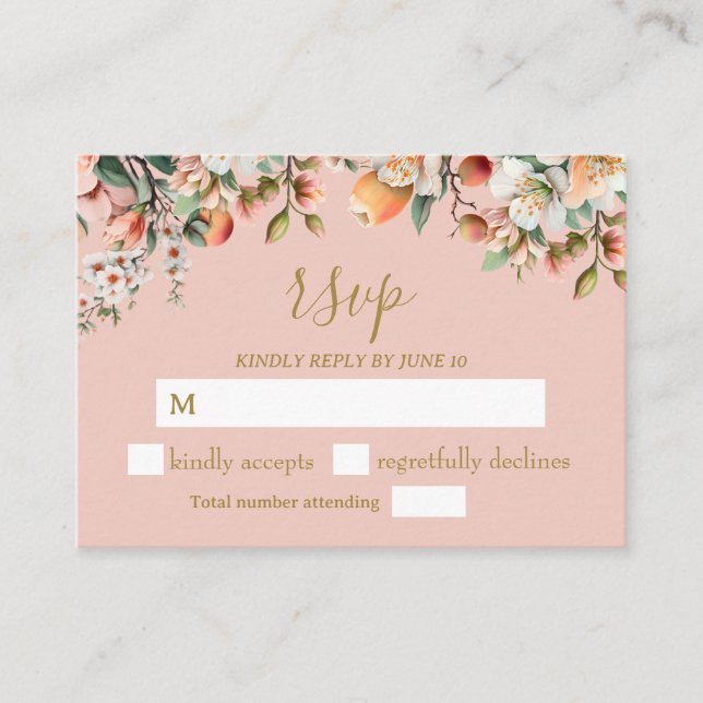 Tarjeta De Recepción Peach and Gold Floral RSVP (Anverso)