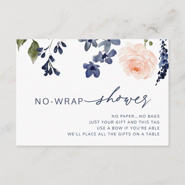 Tarjeta De Recepción Peach & Blue Floral Sin Wed Ducha Bridal (Anverso)