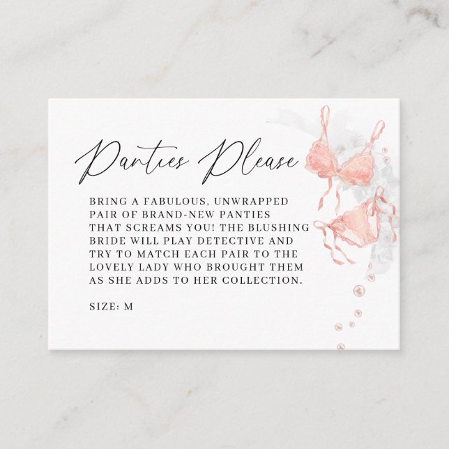 Tarjeta De Recepción Peach Blush Lingerie Panties Game Bridal Shower (Anverso)