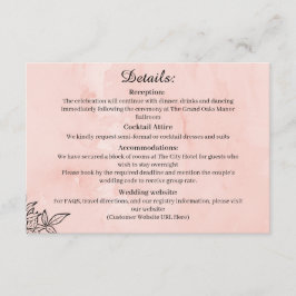 Tarjeta De Recepción  Peach Botanical Wedding Details Card