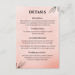 Tarjeta De Recepción  Peach Botanical Wedding Details Card