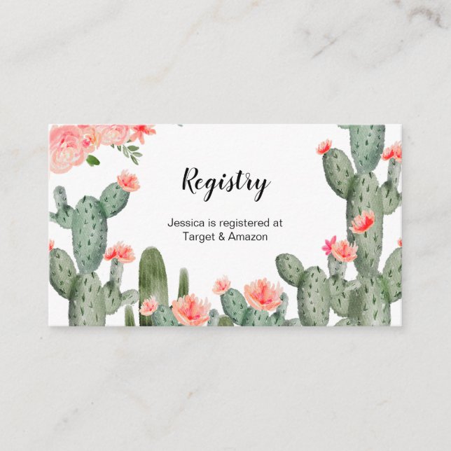 Tarjeta De Recepción Peach Cactus Floral Registry Insert (Anverso)