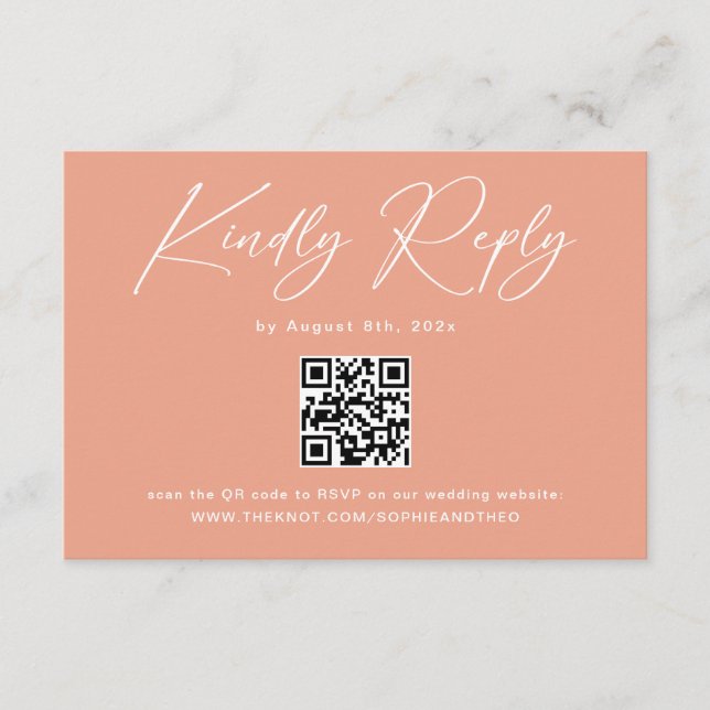 Tarjeta De Recepción Peach Coral Wedding RSVP (Anverso)