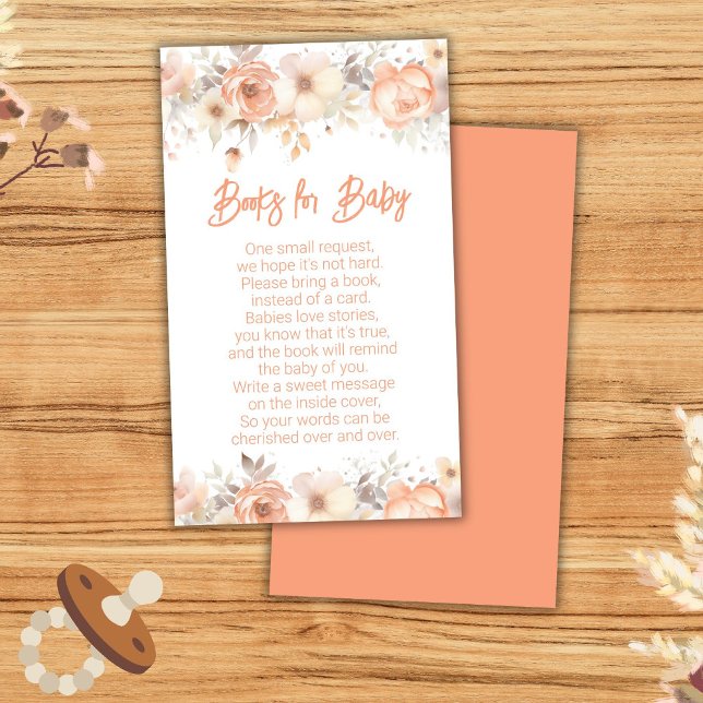 Tarjeta De Recepción Peach Floral Baby Shower Books para el bebé (Subido por el creador)