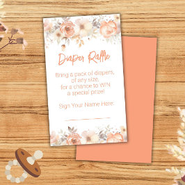 Tarjeta De Recepción Peach Floral Baby Shower Diaper Raffle