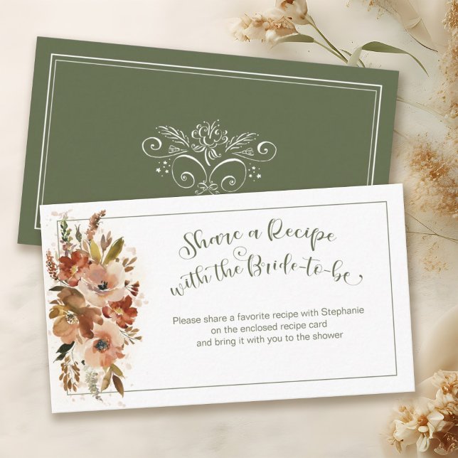 Tarjeta De Recepción Peach Floral Bridal Shower Sage Sage Request (Peach Floral Bridal Shower Sage Recipe Request Enclosure Card)
