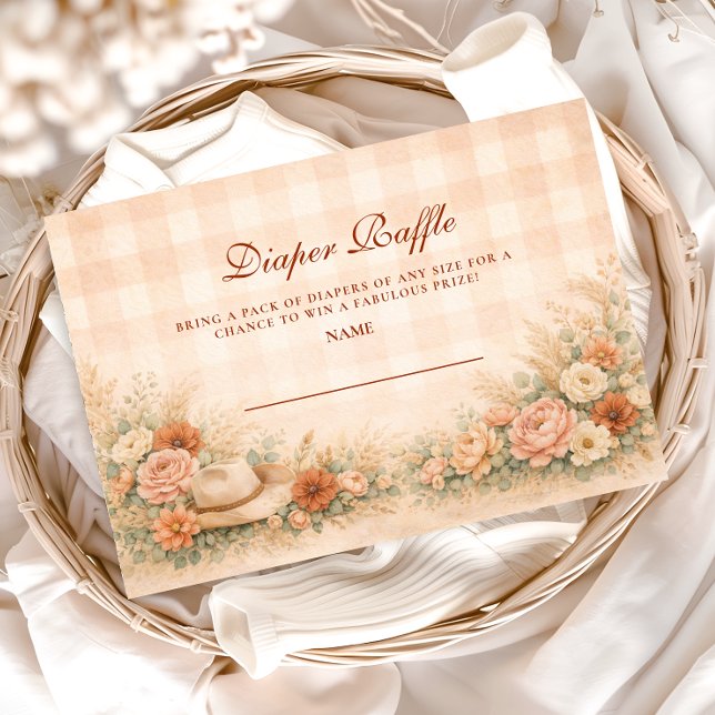 Tarjeta De Recepción Peach Gingham Western Floral Diapper Raffle (Subido por el creador)