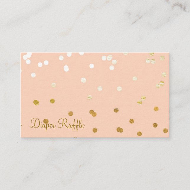 Tarjeta De Recepción Peach & Gold Shiny Confetti Dots Diaper Raffle (Anverso)