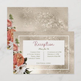 Tarjeta De Recepción Peach Mimosa Blooms Floral Gold Reception