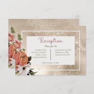 Tarjeta De Recepción Peach Mimosa Blooms Floral Gold Reception