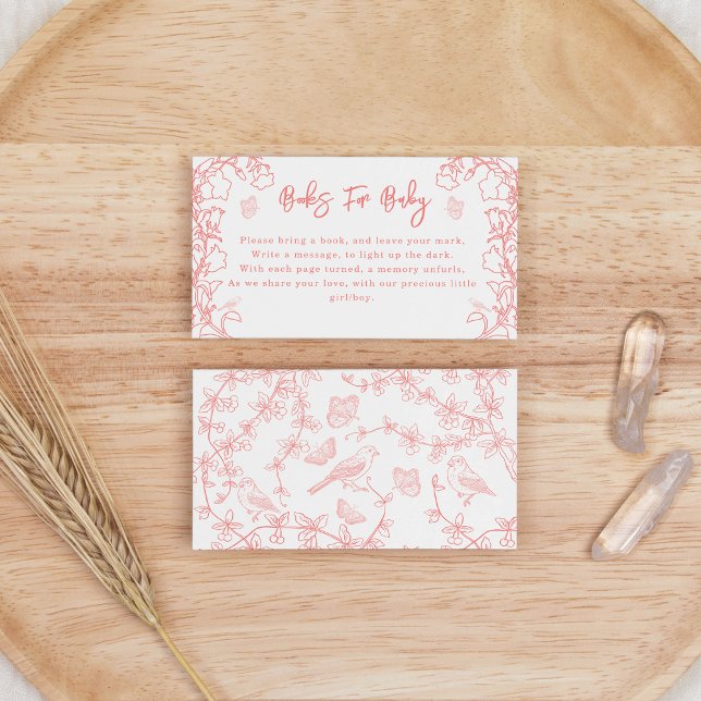 Tarjeta De Recepción Peach Peach Pink Garden Chinoiserie Libros para be (whimsical Peach Pink Garden Chinoiserie Books for Baby Enclosure Card)