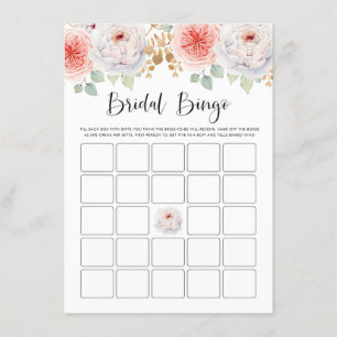 Tarjeta De Recepción Peach Peonies and Gold Lees Bridal Shower Bingo