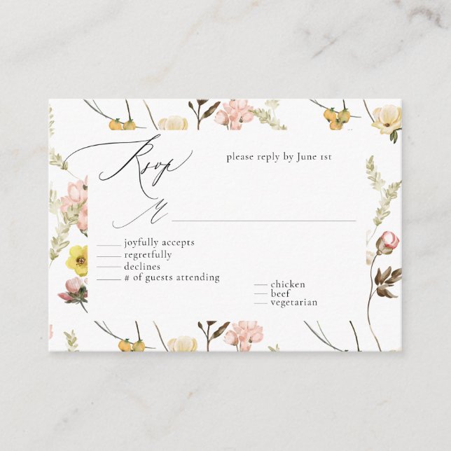 Tarjeta De Recepción Peach Wildflower Floral Calligraphy Wedding RSVP (Anverso)