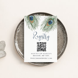 Tarjeta De Recepción Peacock Feather Briower Registro de ducha de novia