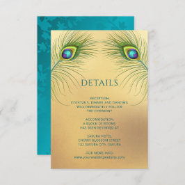 Tarjeta De Recepción Peacock Feather Gold Wedding
