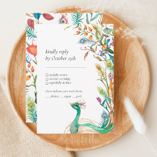 Tarjeta De Recepción Peacock Frasco Frasco Floral Vibrante Colorido RSV