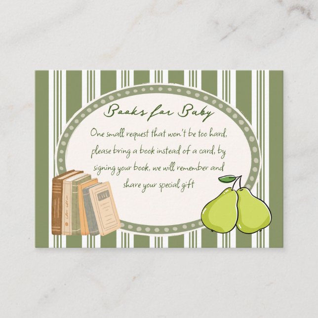 Tarjeta De Recepción Pear sage green retro baby shower book request (Anverso)