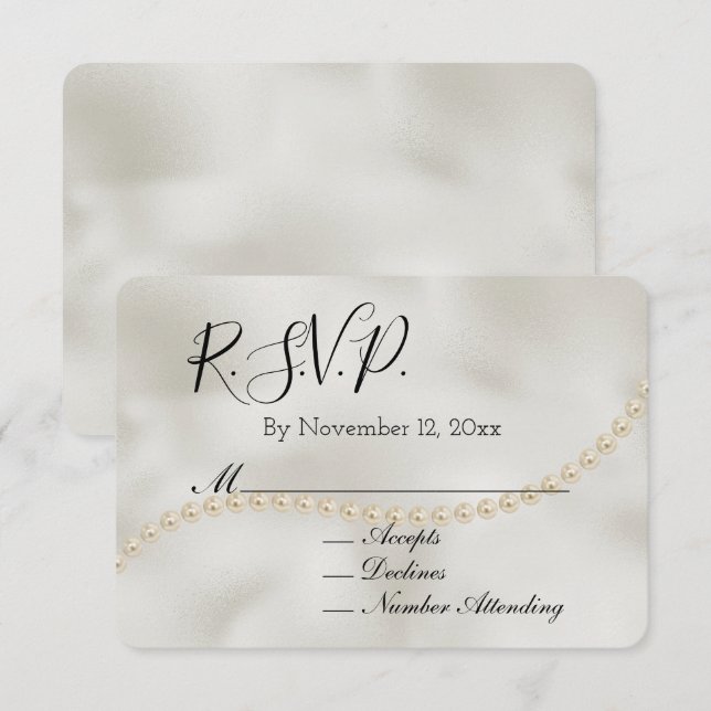 Tarjeta De Recepción Pearl White Luxe Wedding RSVP (Anverso / Reverso)