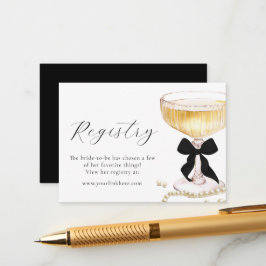 Tarjeta De Recepción Pearls Prosecco Black Bow Bridal Shower Registry