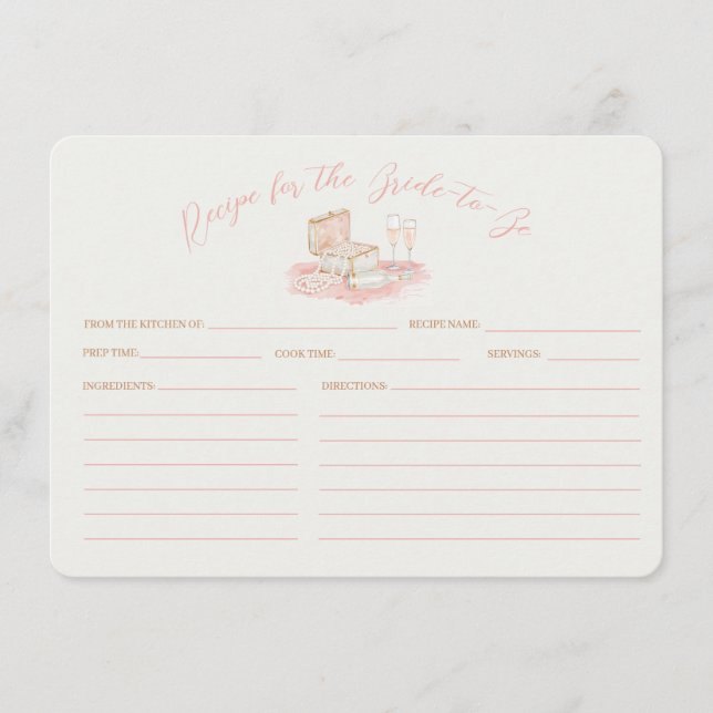 Tarjeta De Recepción Pearls & Prosecco Bridal Shower Recipe Card (Anverso)