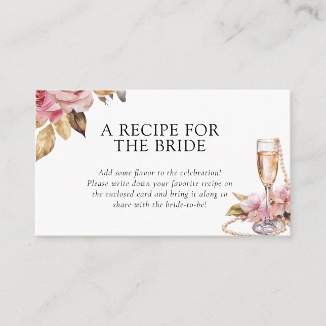 Tarjeta De Recepción Pearls Prosecco Receta Solicitud de Ducha de Novia (Anverso)