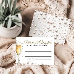 Tarjeta De Recepción Pearls y Prosecco Consejos y WIshes Bridal Shower