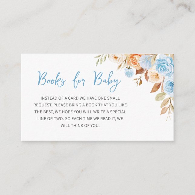 Tarjeta De Recepción Pelea de calabaza azul Baby Shower Libros para beb (Anverso)