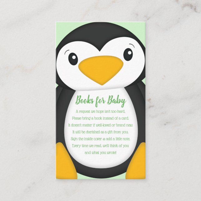 Tarjeta De Recepción Penguin Baby Shower Green (Anverso)