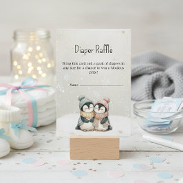 Tarjeta De Recepción Penguin winter twin baby shower Diaper Raffle