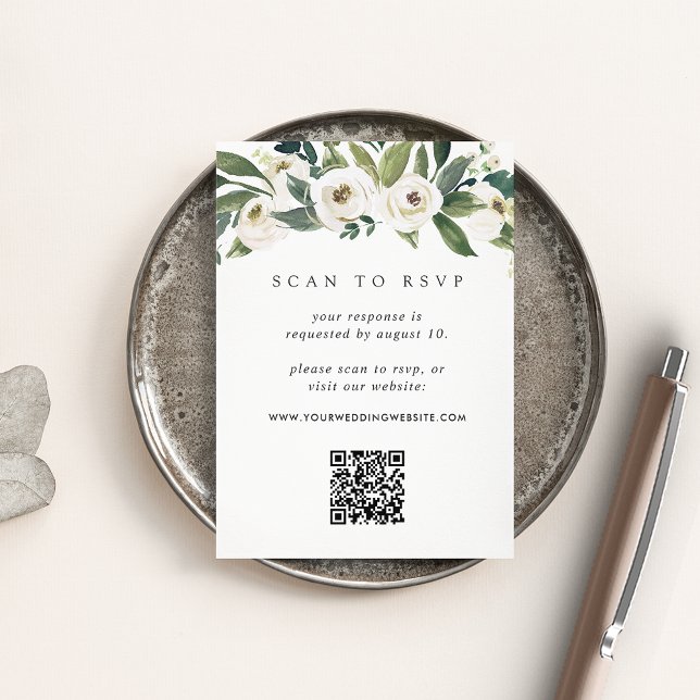 Tarjeta De Recepción Peonía blanca | Floral Código QR Boda RSVP (Subido por el creador)