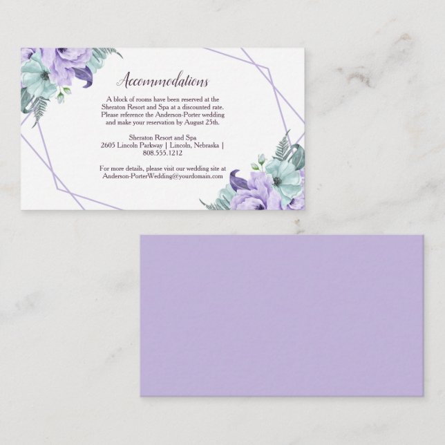 Tarjeta De Recepción Peonías acuarela de menta lavanda con detalles geo (Anverso / Reverso)