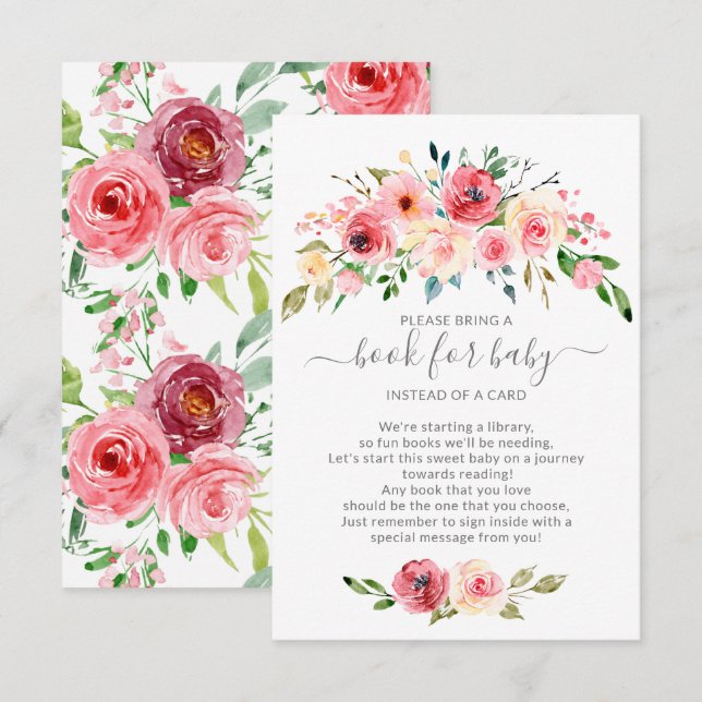 Tarjeta De Recepción Peonies Subió libro de Baby Shower floral para beb (Anverso / Reverso)