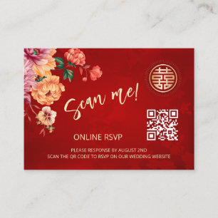 Tarjeta De Recepción Peony Chinese Boda QR Code RSVP Online