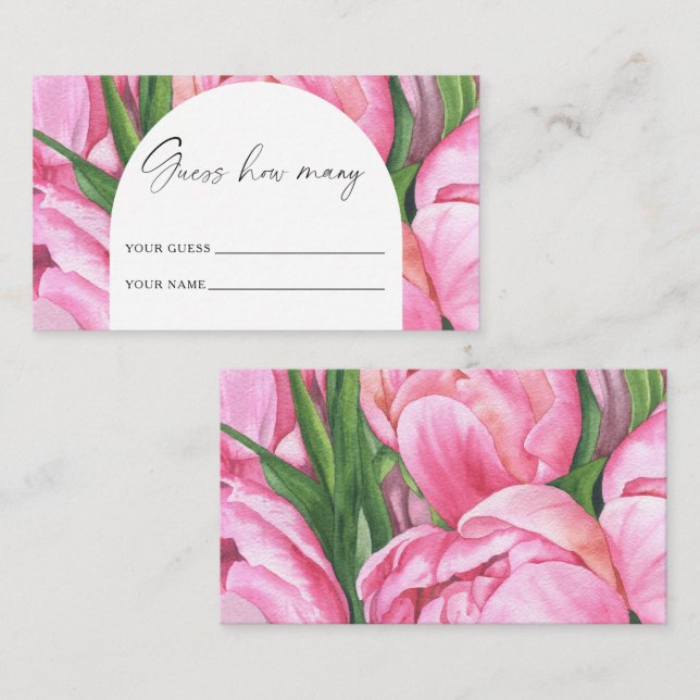 Tarjeta De Recepción Peony floral - adivinen cuántos - juego de novias (Anverso / Reverso)