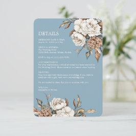 Tarjeta De Recepción Peony y Hydrangea Moderno Boda azul en polvo