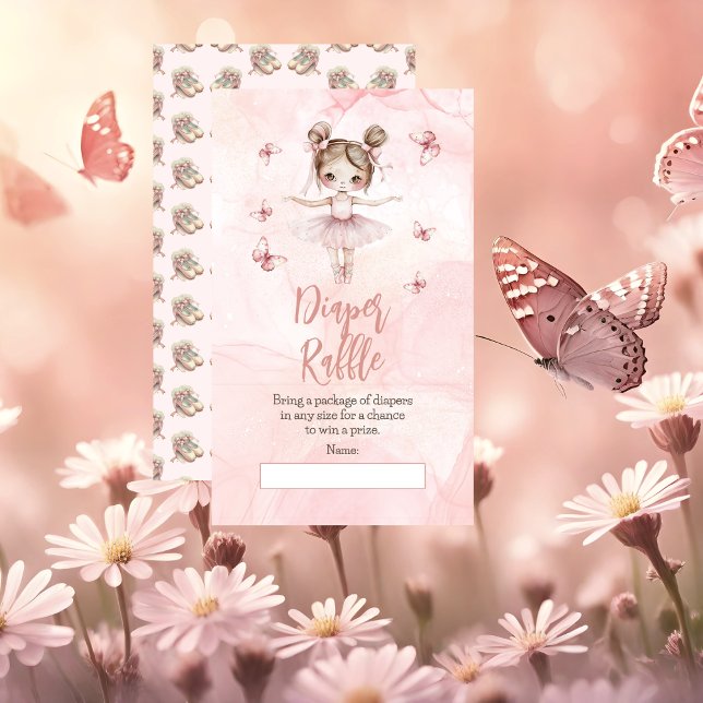 Tarjeta De Recepción Pequeña Ballerina Rosa Baby Shower Diaper Raffle (A Sweet Little Ballerina Is On The Way & We're TUTU Excited Pink Girl Baby Shower Diaper Raffle Card)