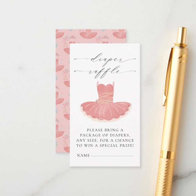 Tarjeta De Recepción Pequeña Ballerina Rosa Baby Shower Diaper Raffle (Anverso/Reverso In Situ)