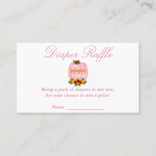 Tarjeta De Recepción Pequeña Calabaza Baby Shower Diaper Raffle (Anverso)
