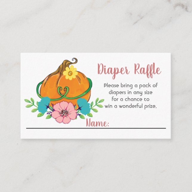 Tarjeta De Recepción Pequeña Calabaza Baby Shower Diaper Raffle (Anverso)