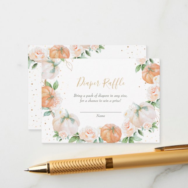 Tarjeta De Recepción Pequeña Calabaza Baby Shower Diaper Raffle (Anverso/Reverso In Situ)