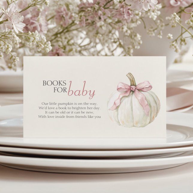Tarjeta De Recepción Pequeña calabaza blanca Chica de vaca rosa libros  (Subido por el creador)