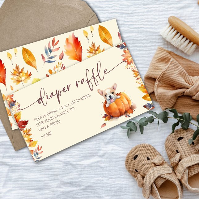 Tarjeta De Recepción Pequeña Calabaza Cachorro Diaper Raffle Baby Showe (Pumpkin Puppy Baby Shower Diaper Raffle Enclosure Card)