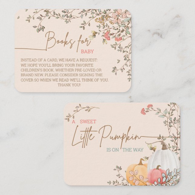 Tarjeta De Recepción Pequeña calabaza Cae en los libros de Baby Shower  (Anverso / Reverso)