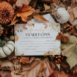 Tarjeta De Recepción Pequeña Calabaza Cae las tradiciones de la familia<br><div class="desc">Presentamos nuestra Tarjeta de Alojamiento "Little Pumpkin" Fall Baby Shower Family Traditions, diseñada para darle un toque más sincero a su celebración temática del otoño. Esta tarjeta presenta un encantador motivo de calabaza e invita a los huéspedes a compartir sus tradiciones familiares favoritas, creando un verdadero placer para la nueva...</div>