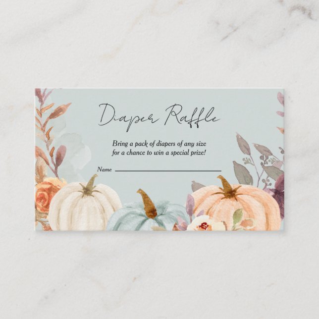 Tarjeta De Recepción Pequeña Calabaza Caída Diaper Raffle Baby Shower (Anverso)