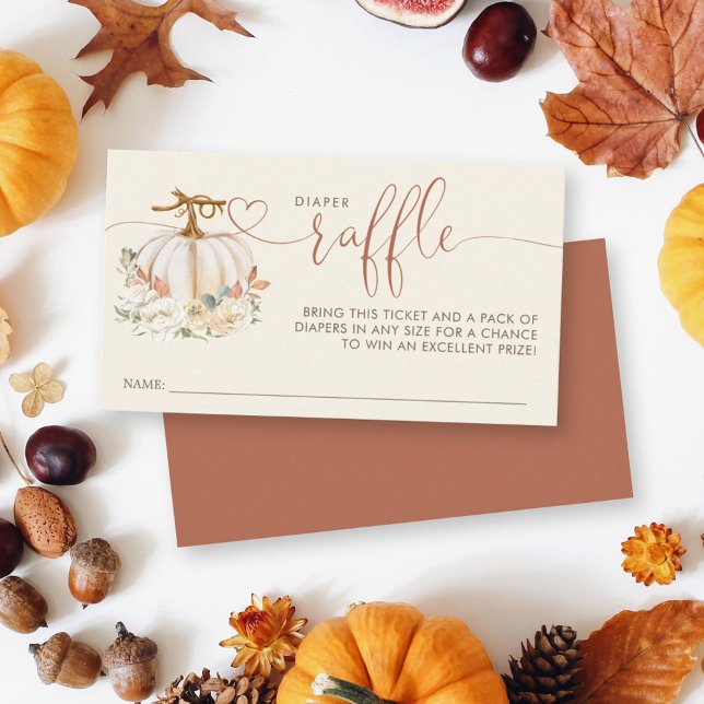 Tarjeta De Recepción Pequeña Calabaza Caída Diaper Raffle Baby Shower (Enjoy this fun little game to bring some extra diapers along to this pumpkin themed baby shower.)