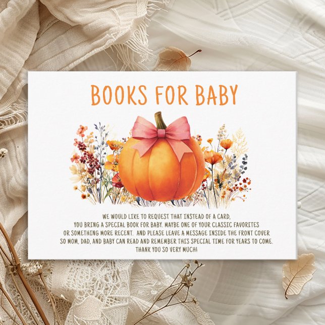 Tarjeta De Recepción Pequeña calabaza en otoño flores libros Chicas par (Little Pumpkin baby girl shower "Books for Baby" card)