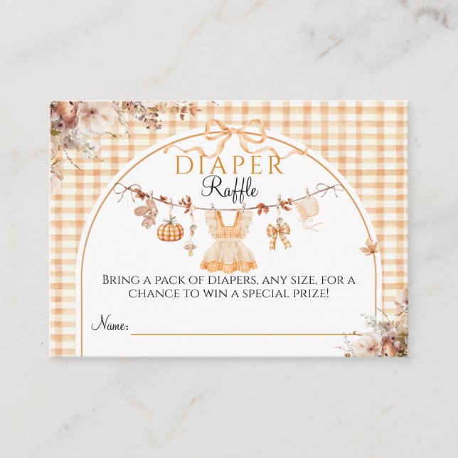 Tarjeta De Recepción Pequeña Calabaza Flor Bow Cae Baby Shower Diaper (Anverso)